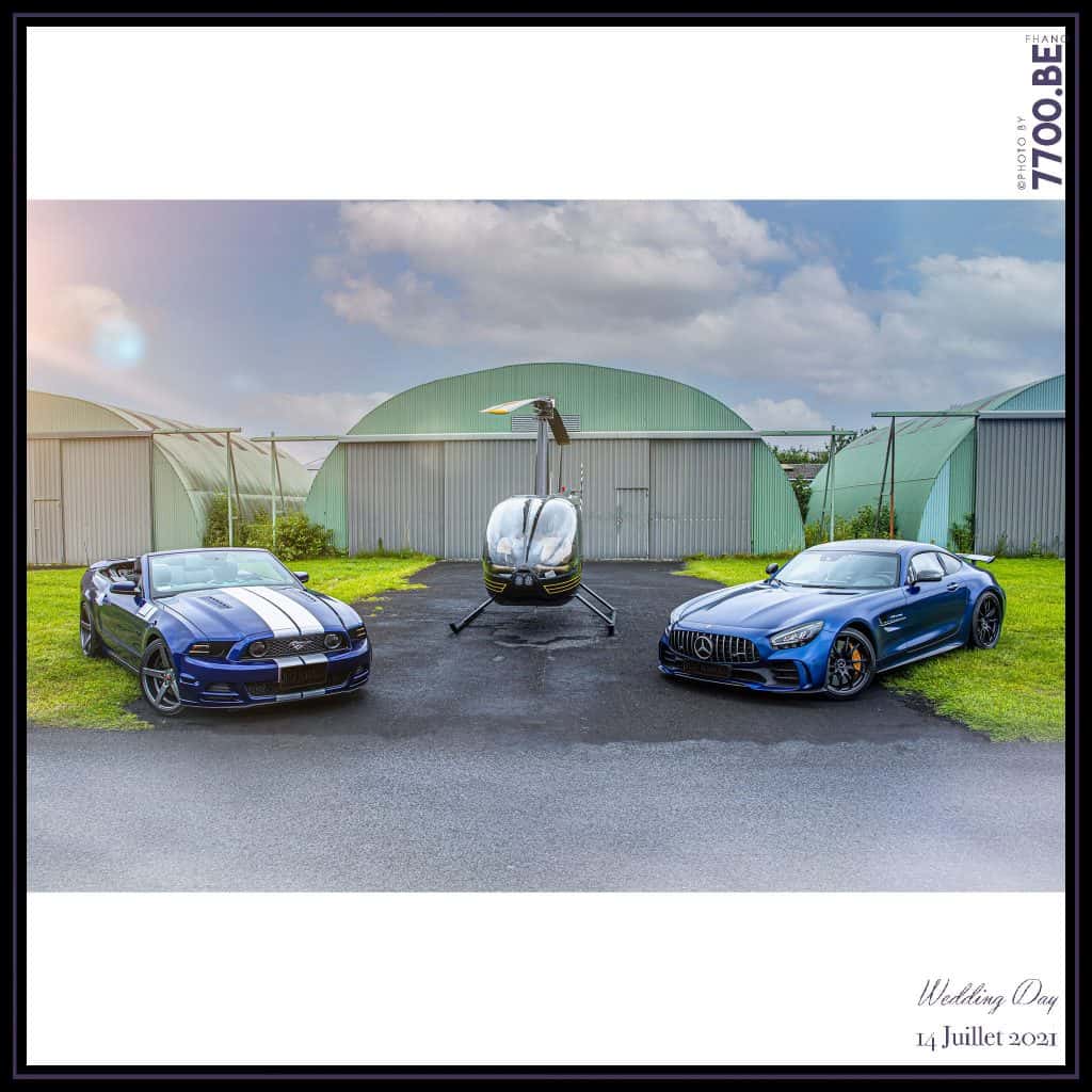 Véhicules de prestiges Mercedes Amg Gtr, Mustang, Hélicoptère - Quelques photos © faites par le studio 7700BE et votre photographe Fhano lors du mariage de GERALDINE ET SEBASTIEN