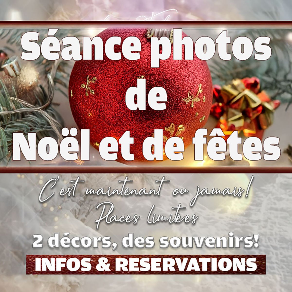 Réservation séance photos de Noël et de Fêtes 2024 au Studio 7700 BE Chez Fhano